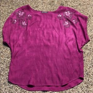 Express Magenta Embroidered Blouse